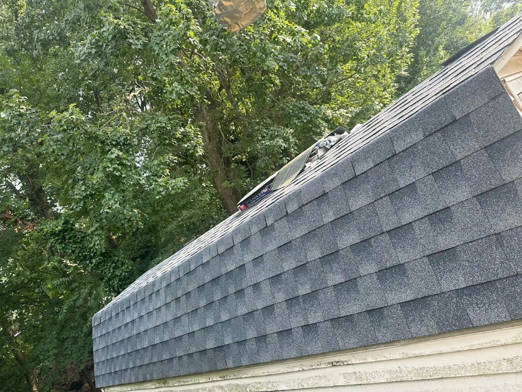 Shingle roof rake edge detail on a gable end