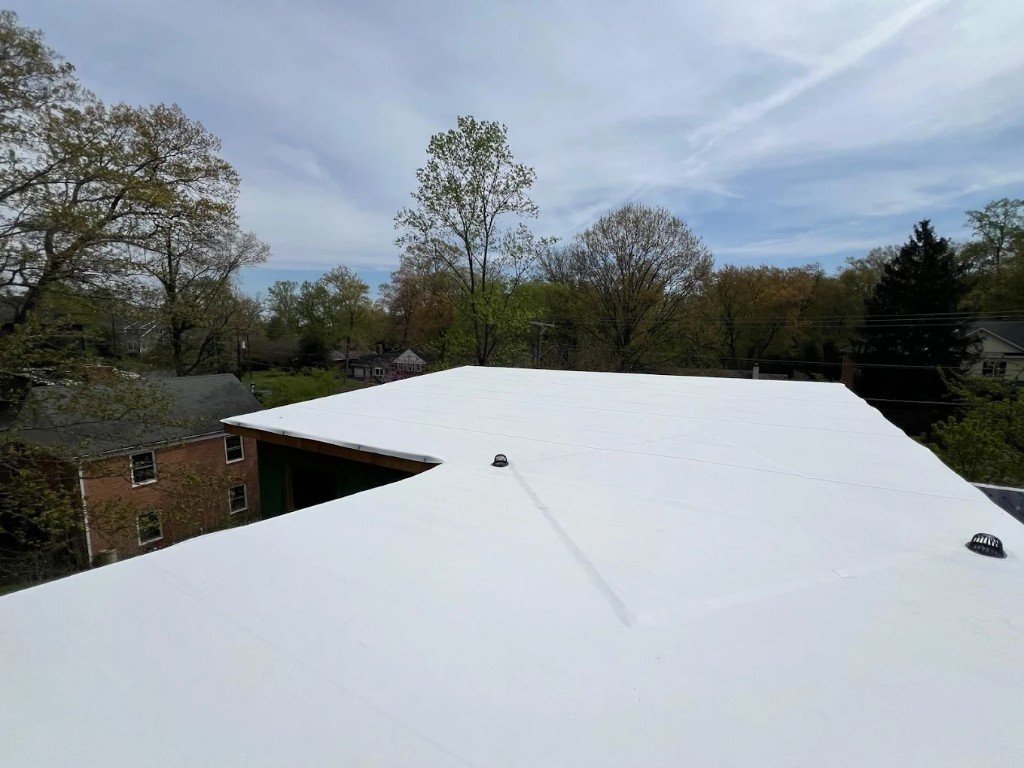 Freshly installed white TPO membrane roof
